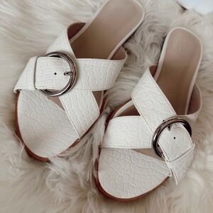 RAYE White Croc-Embossed Buckle Slide Mules